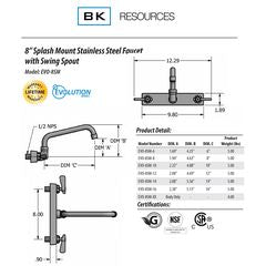 BK Resources  FAUCET,8" SPLSHMT 8"SPOUT  EVO8SM8